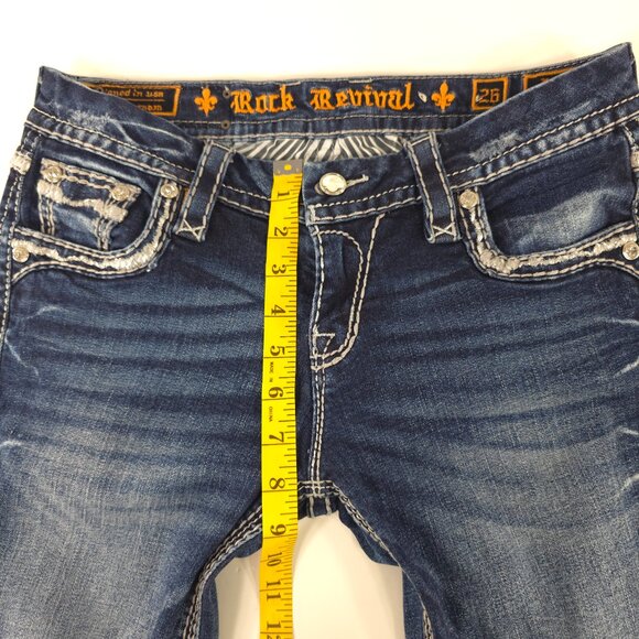 ROCK REVIVAL Ruella Rhinestone Faux Flap Pockets Easy Capri Jeans SIZE 26 30x25 - Picture 14 of 16